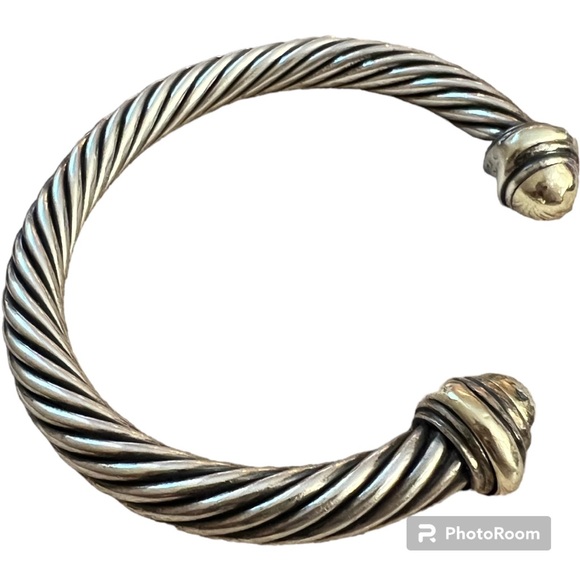 Authentic David Yurman cable classic bangle silver w/ 14K yellow gold 7mm - Picture 2 of 6
